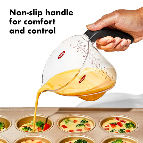 OXO Good Grips angled cups demonstrate easy pouring with an angled reading surface.