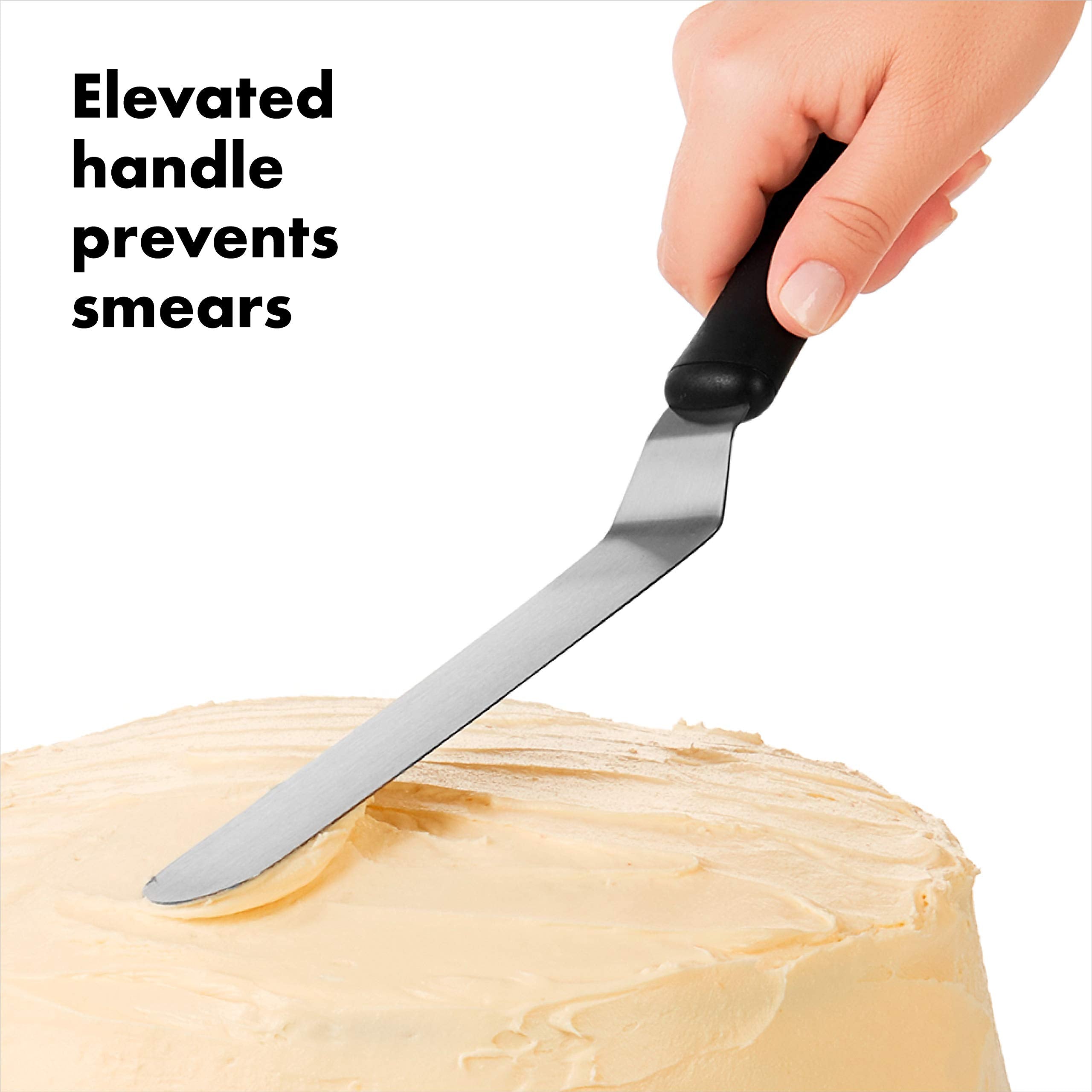 OXO Good Grips Bent Icing Spatula bent blade for clearances helps reach tight corners without smudging frost