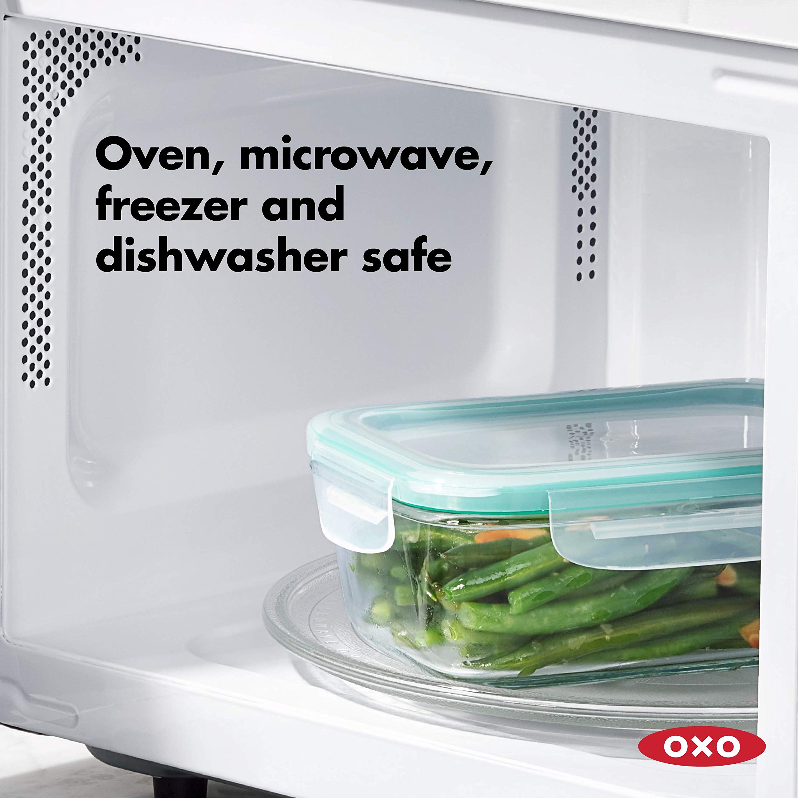OXO Good Grips borosilicate glass container withstands temperature changes without cracking.