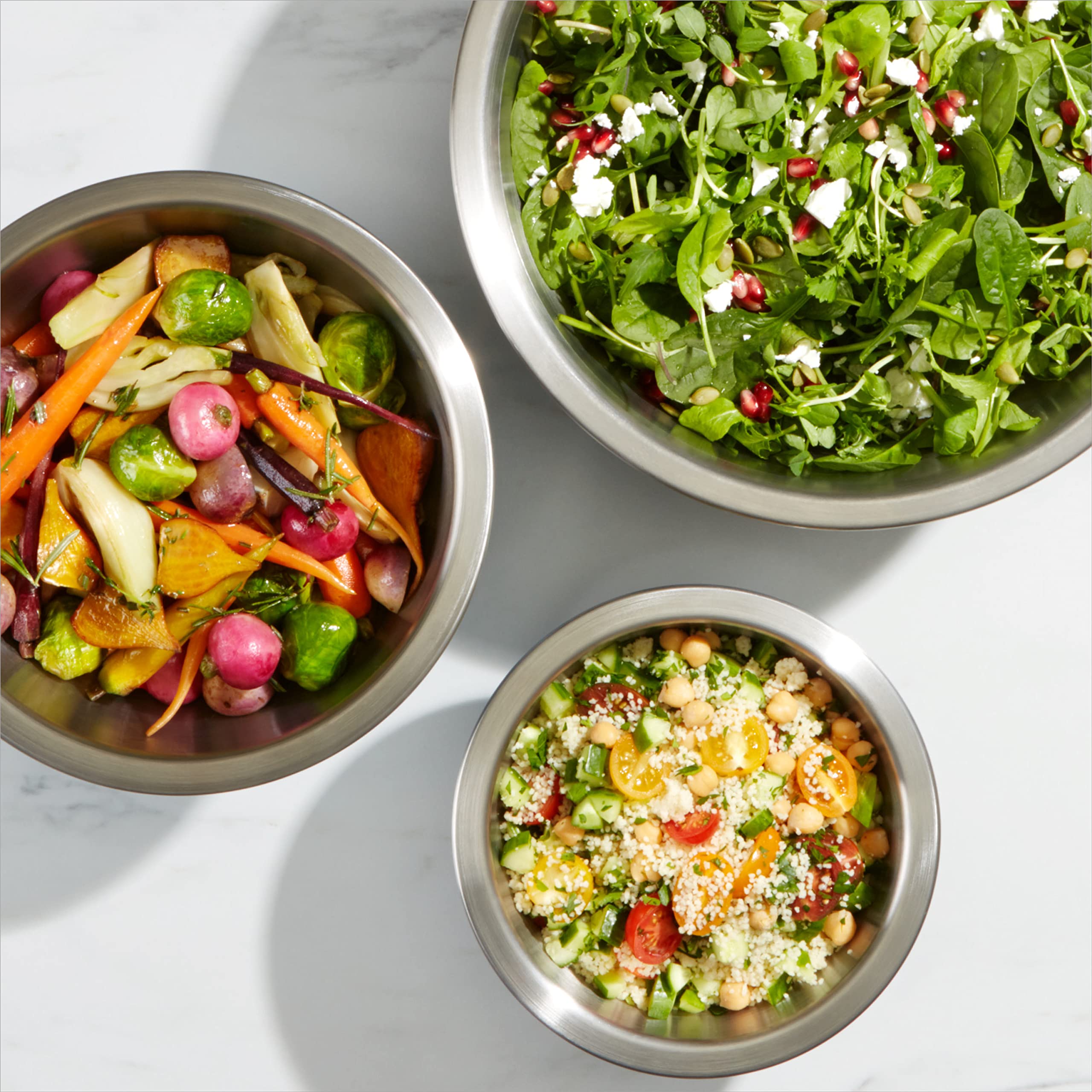 OXO Good Grips bowls nest for space-saving storage.