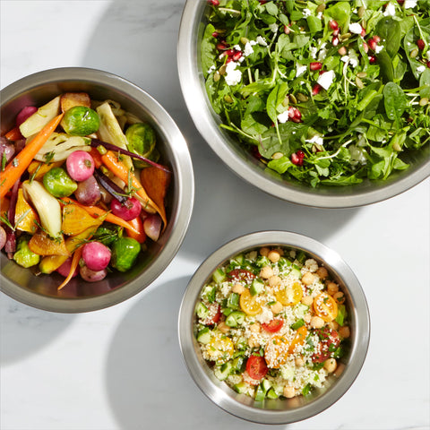 OXO Good Grips bowls nest for space-saving storage.