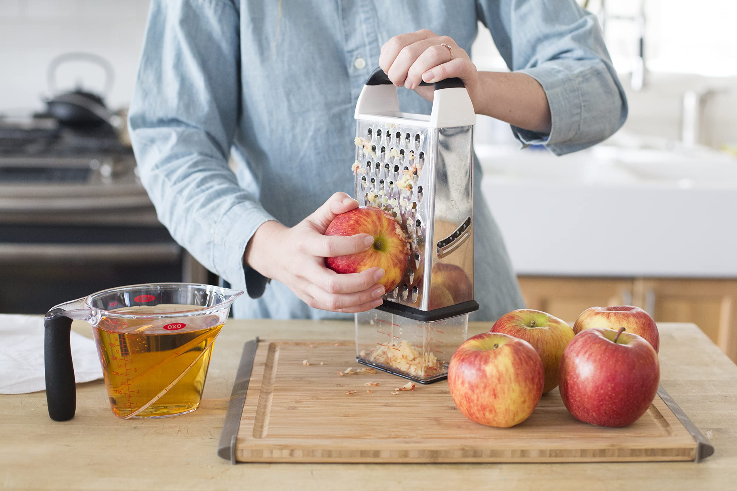 OXO Good Grips Box Grater detachable container for catching grated ingredients
