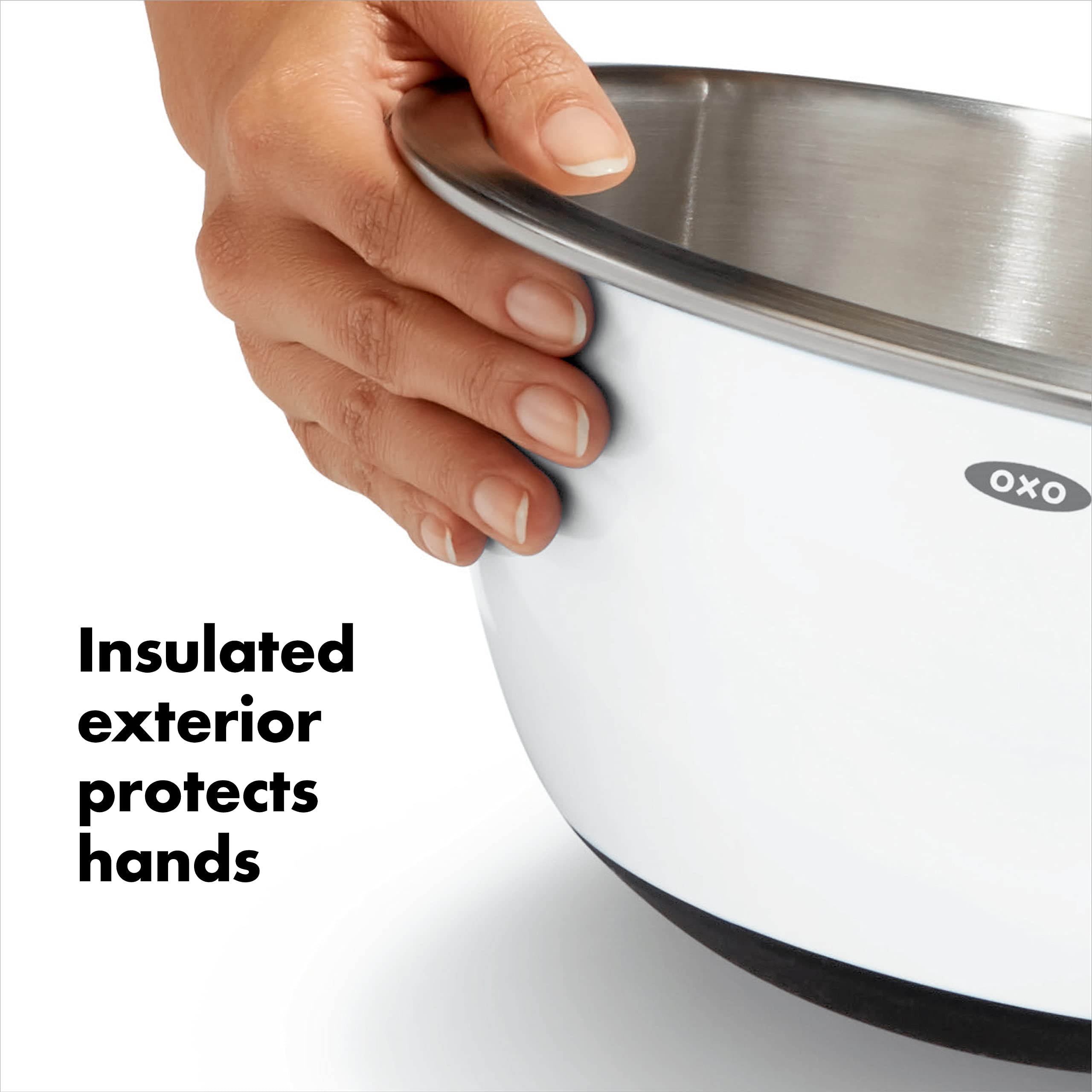 OXO Good Grips brushed stainless interior resists staining.