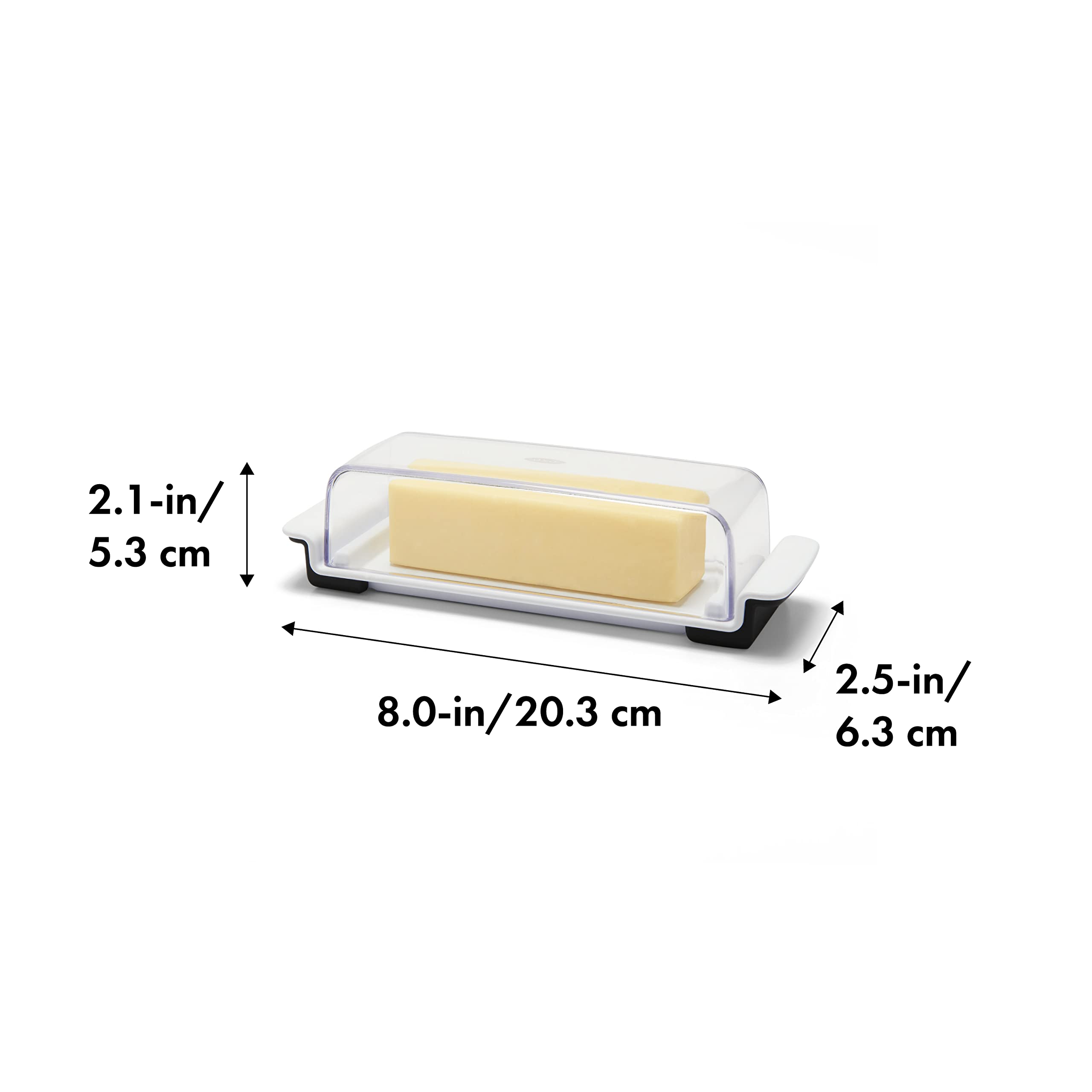 OXO Good Grips butter dish with clear lid for easy transport and visibility.