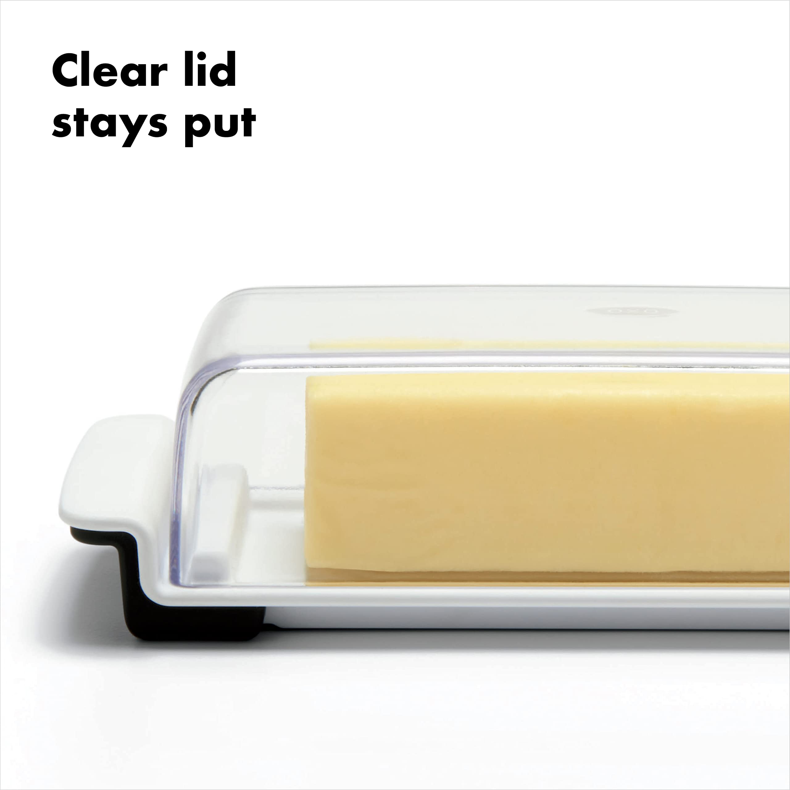 OXO Good Grips butter dish shows measurement markings for precise portioning.