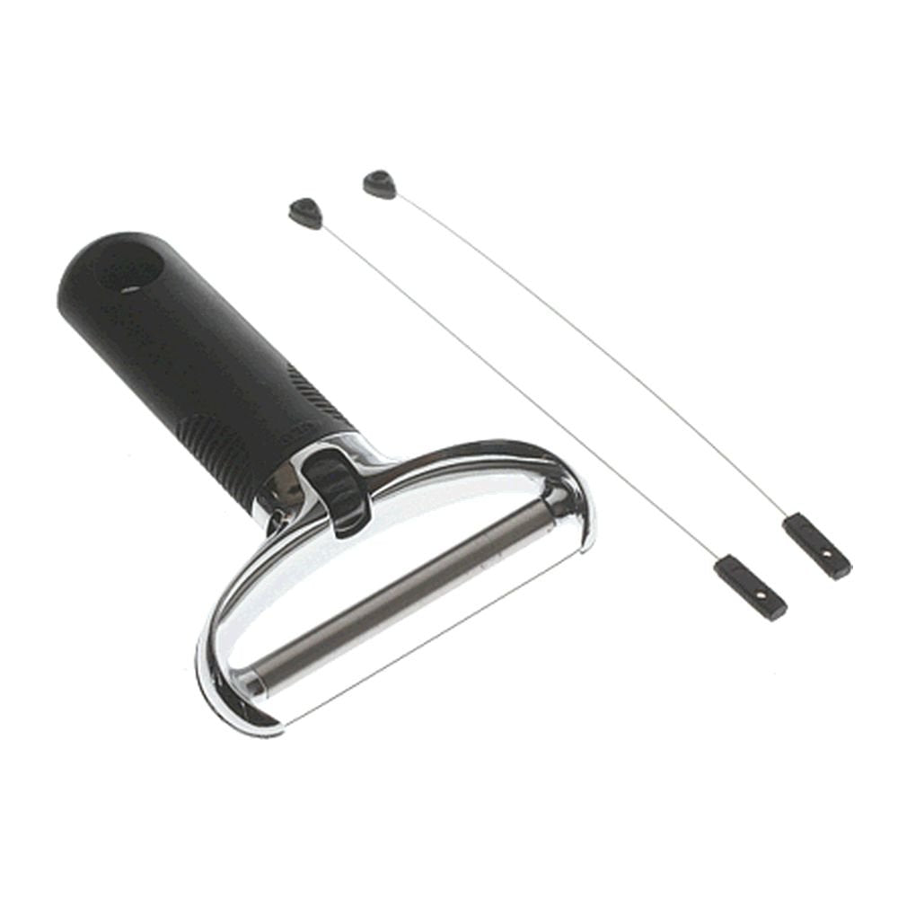 OXO Good Grips Cheese Slicer demonstrates angle control for precise slices.