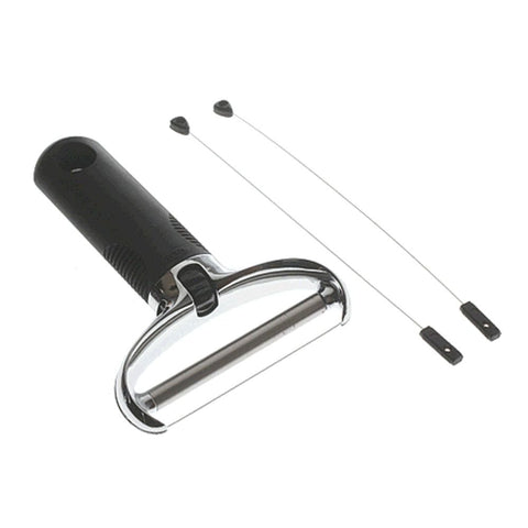 OXO Good Grips Cheese Slicer demonstrates angle control for precise slices.