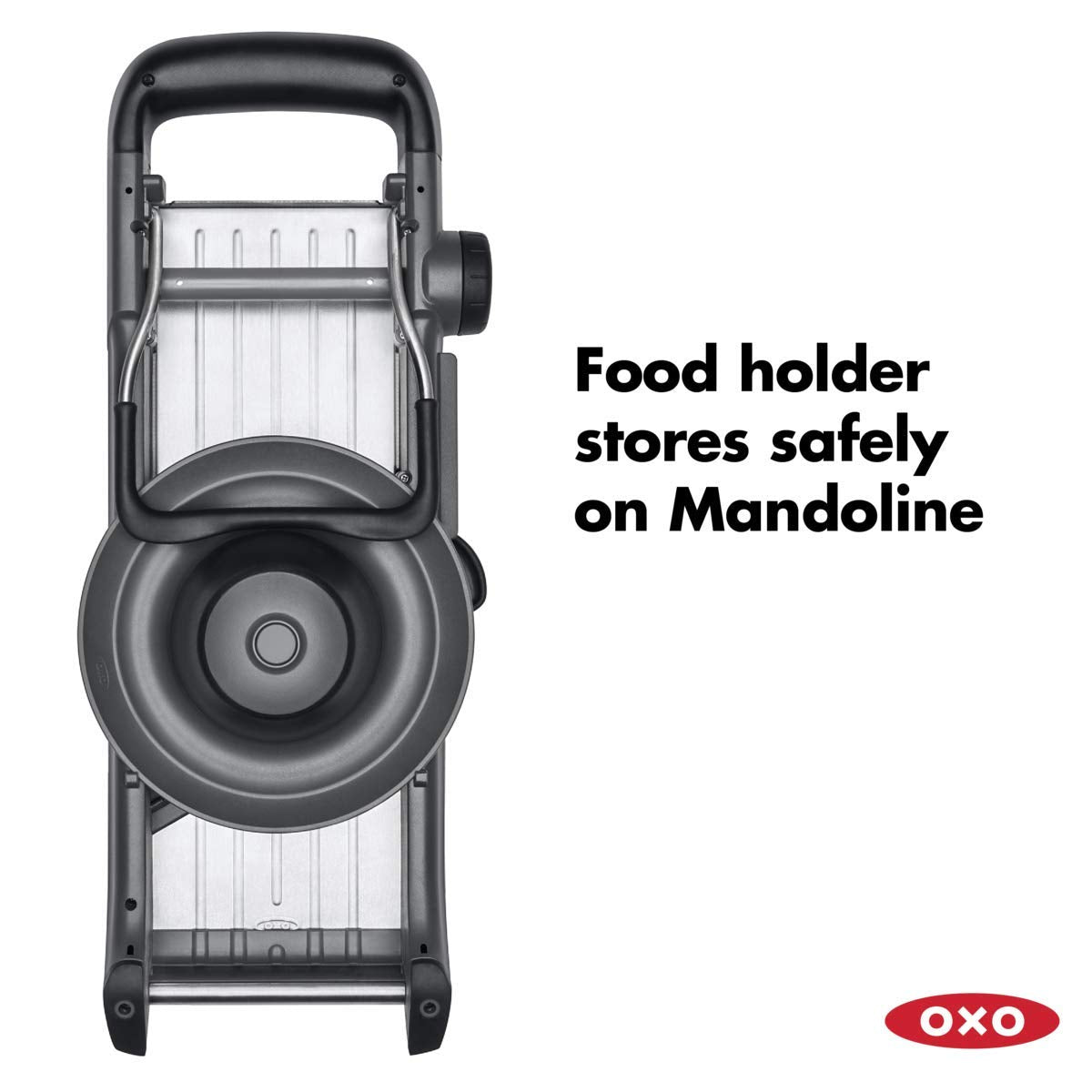 OXO Good Grips Mandoline 2.0 angled blade slices soft foods evenly