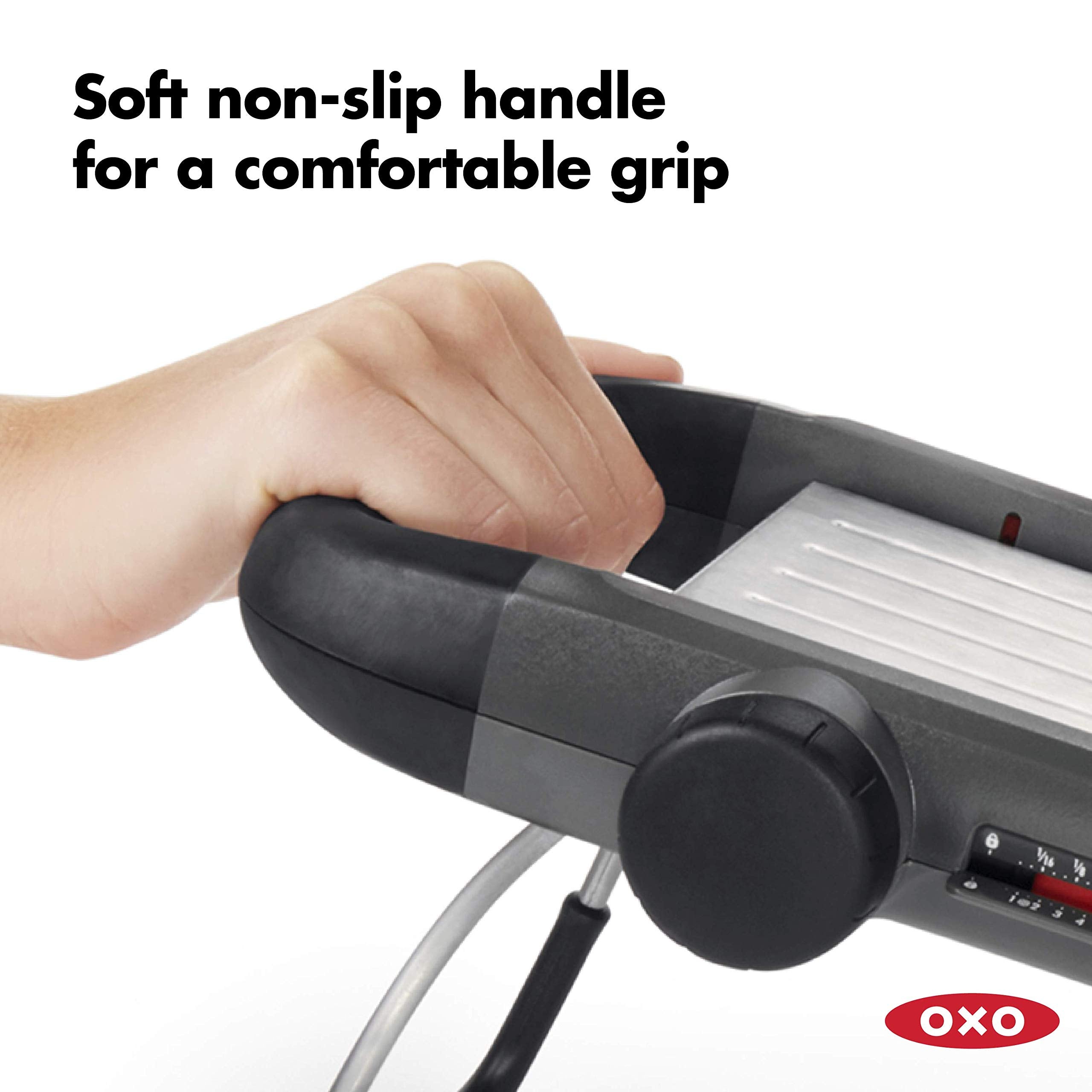 OXO Good Grips Mandoline 2.0 spring-loaded holder protects fingers