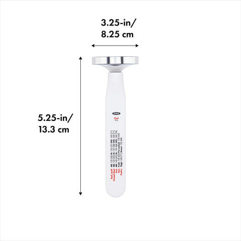 OXO Good Grips thermometer face display with clear readouts for quick temperature checks.