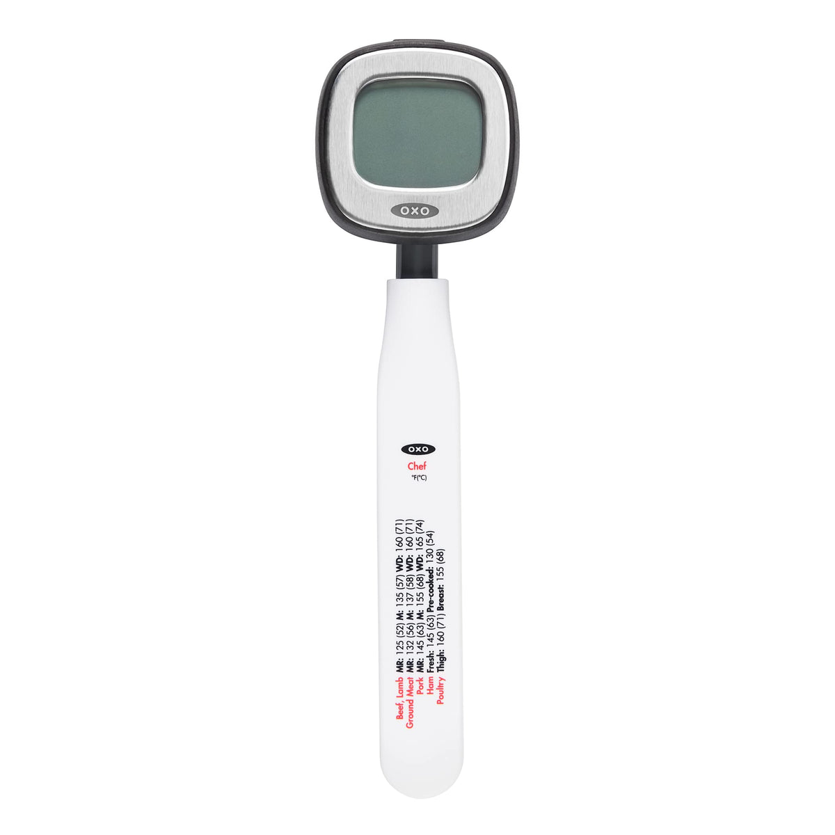 OXO Good Grips Chef's Precision thermometer with angled display for easy readings.
