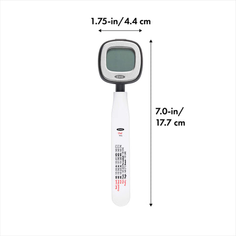 OXO Good Grips thermometer ultra-thin tip enables fast readings.