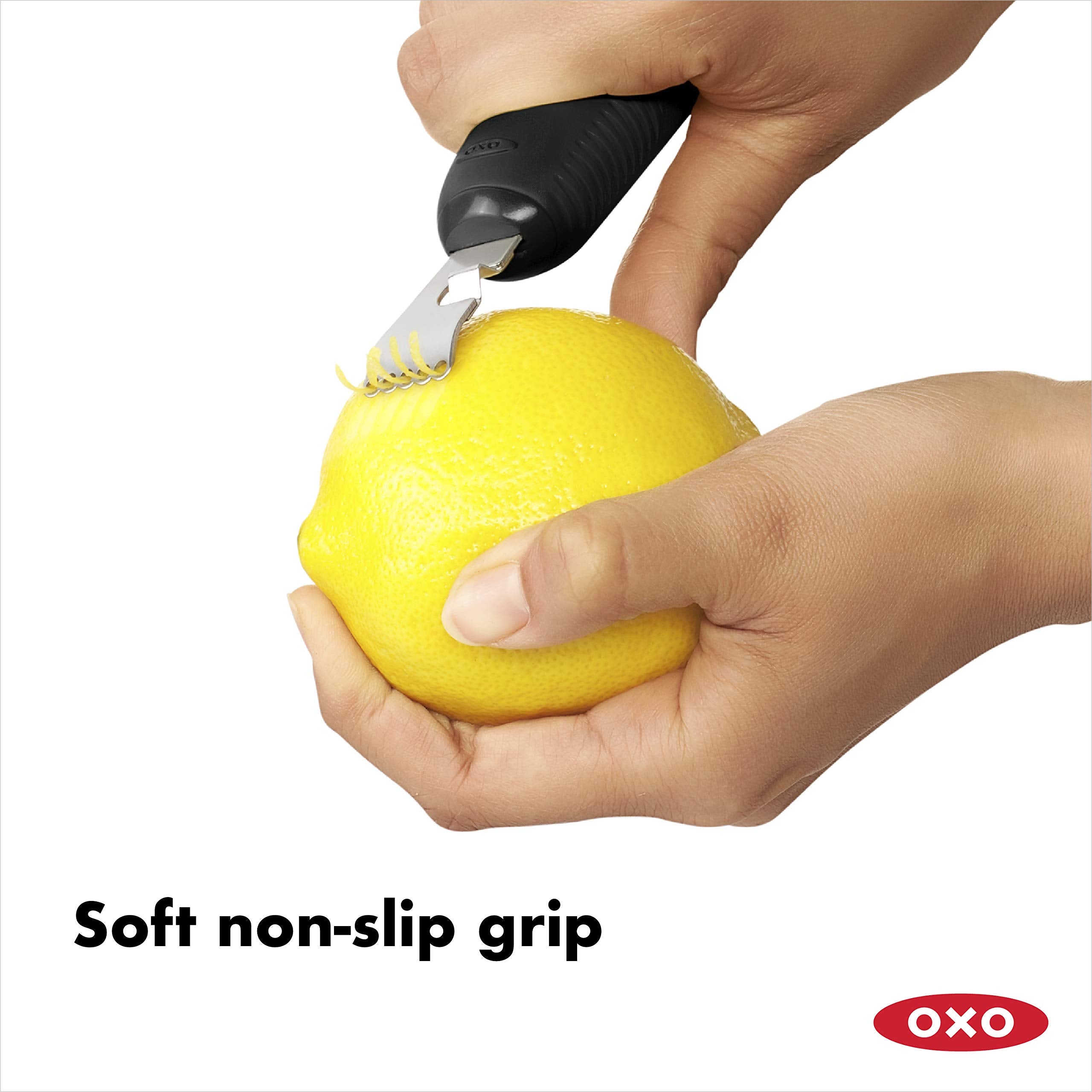 OXO Good Grips citrus zester holes close-up showing sharp stainless steel for zesting
