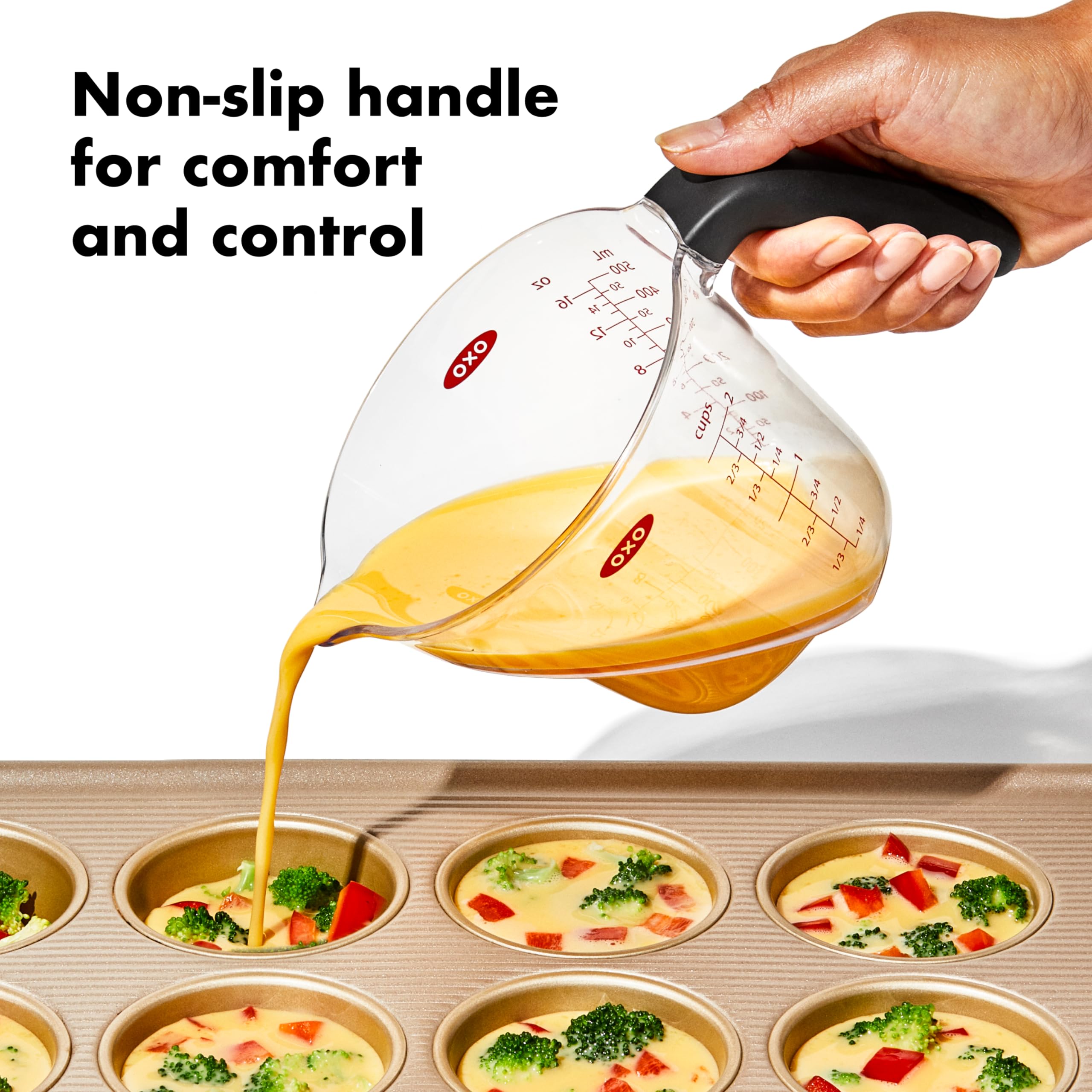 OXO Good Grips provides metric and US markings for flexible ingredient measurement.