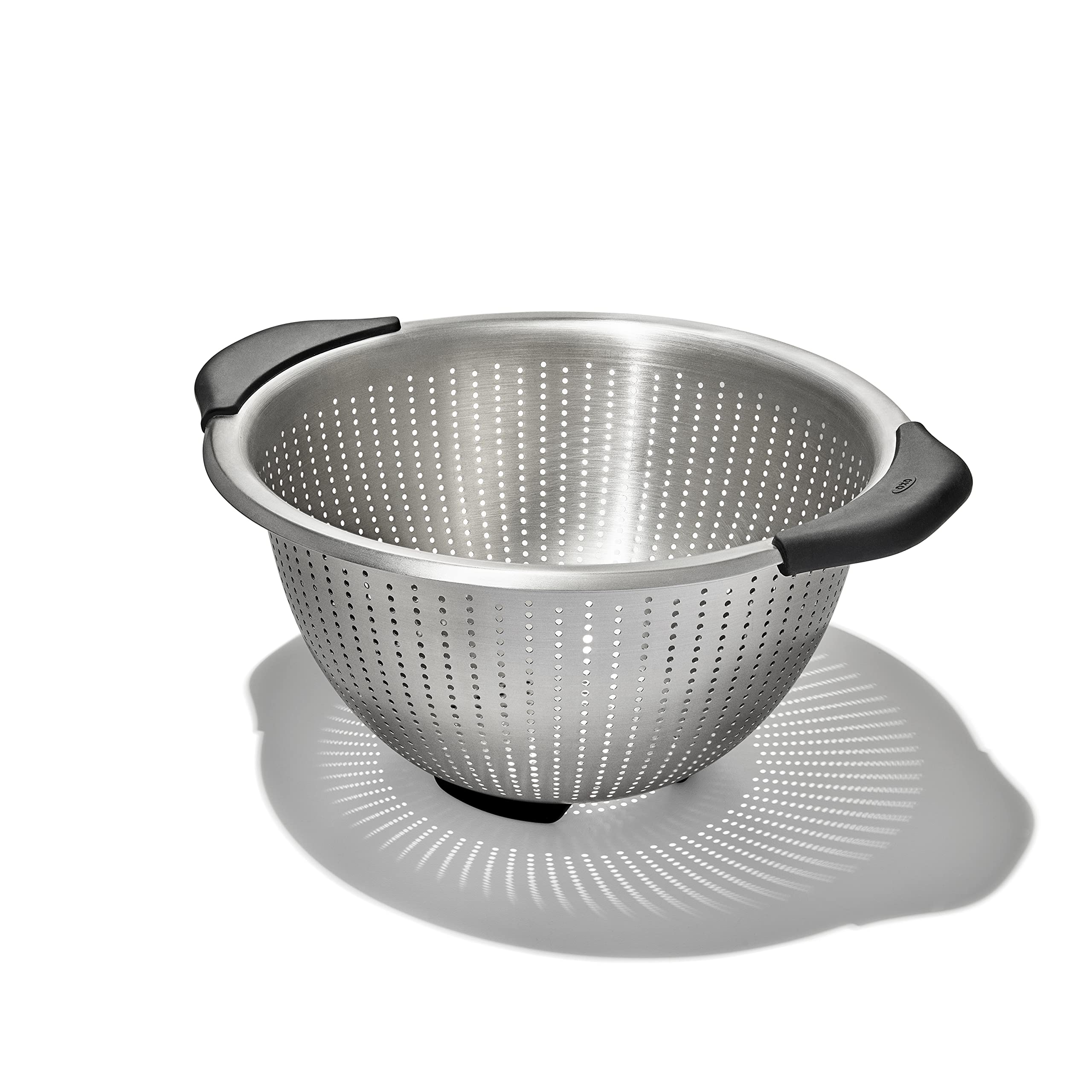 OXO Good Grips stainless steel colander resists rust and endures daily use