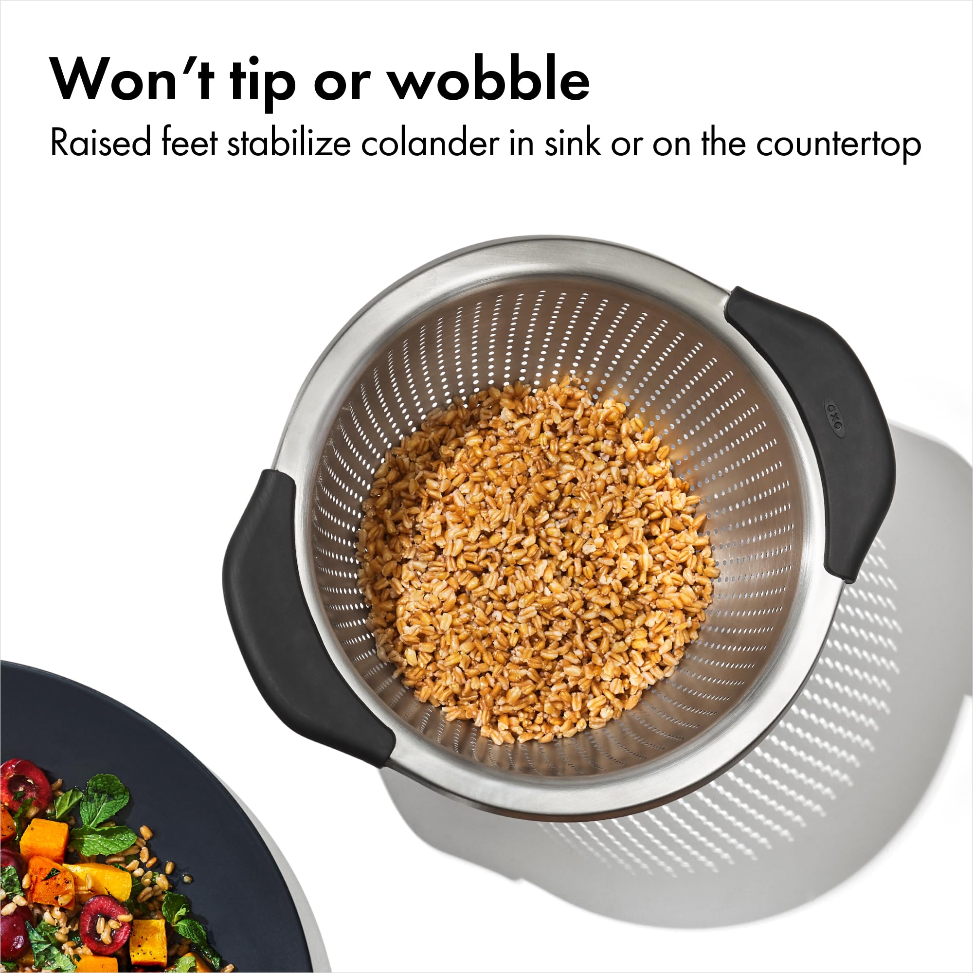 OXO Good Grips nestable colander fits inside mixing bowls to save space