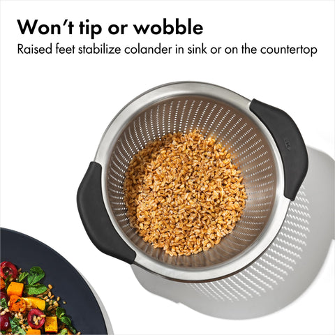 OXO Good Grips nestable colander fits inside mixing bowls to save space