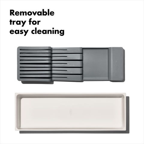 OXO Good Grips compact knife drawer organizer has square corners for a clean, gap-free look.