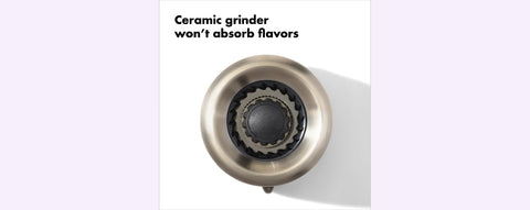 OXO Good Grips contoured salt grinder with airtight lid preserves salt freshness