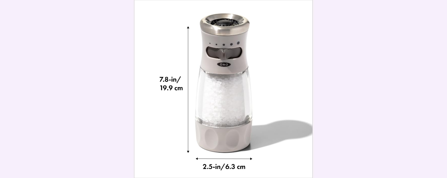 OXO Good Grips contoured salt grinder comes pre-filled with coarse salt