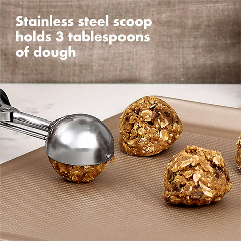OXO Good Grips cookie-dough-portioning tool helps even sections.