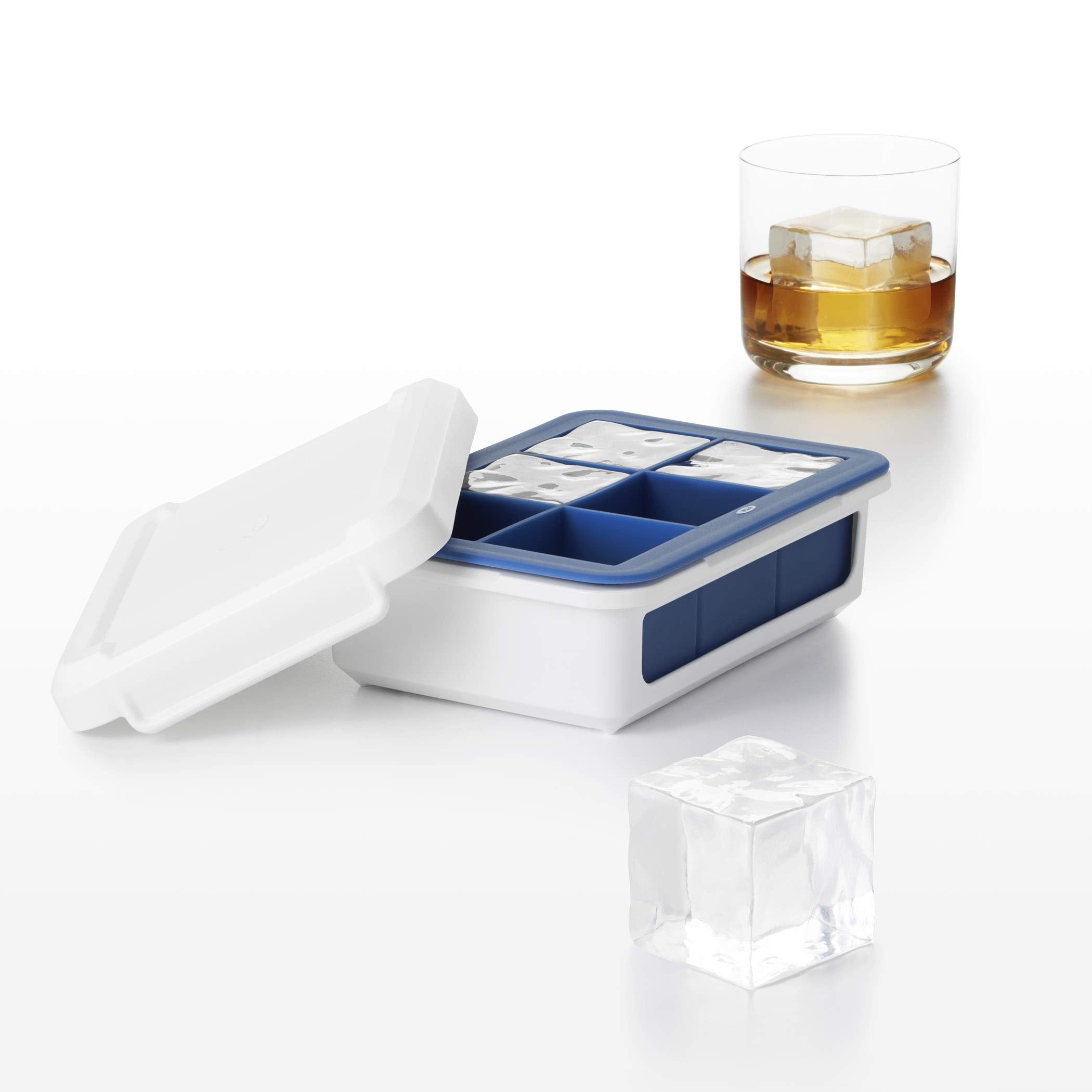 OXO Good Grips covered ice tray offers multiple sizes for versatile drinks