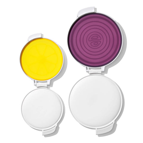 OXO Good Grips Cut & Keep silicone saver for onion and lemon preserves freshness.