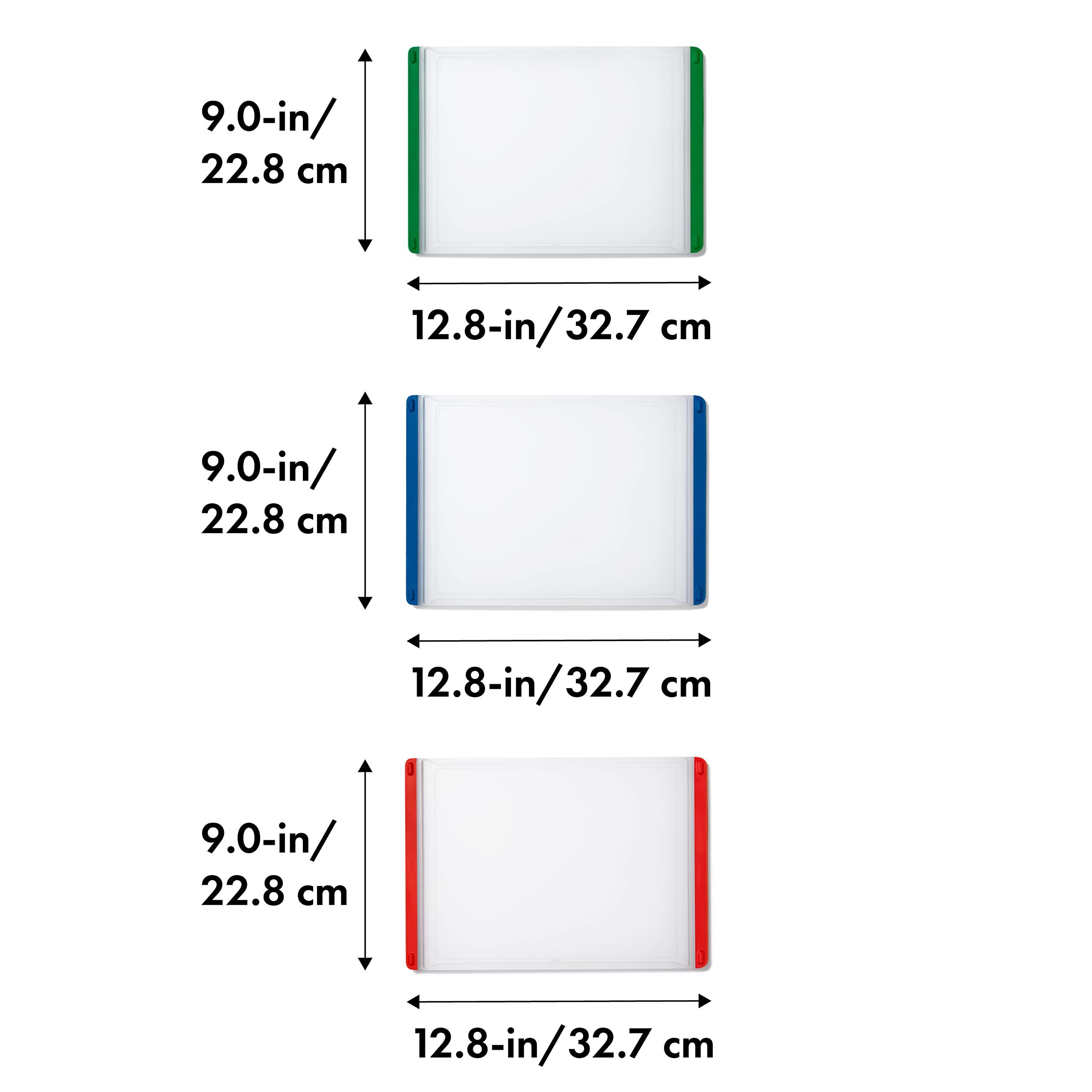 OXO Good Grips green cutting board for vegetables with color-coding for efficient prep.