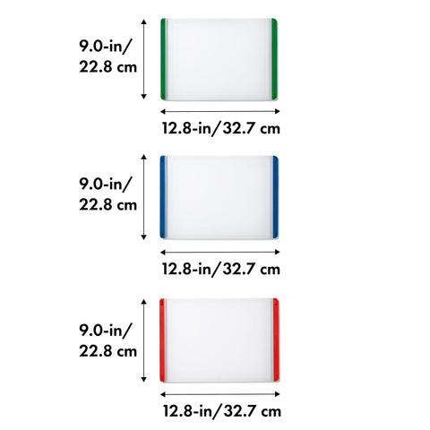 OXO Good Grips green cutting board for vegetables with color-coding for efficient prep.