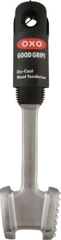 OXO Good Grips angled head design for efficient tenderizing with less effort.
