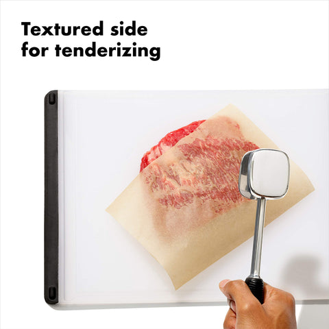 OXO Good Grips tenderizer with soft non slip handle for comfortable use.