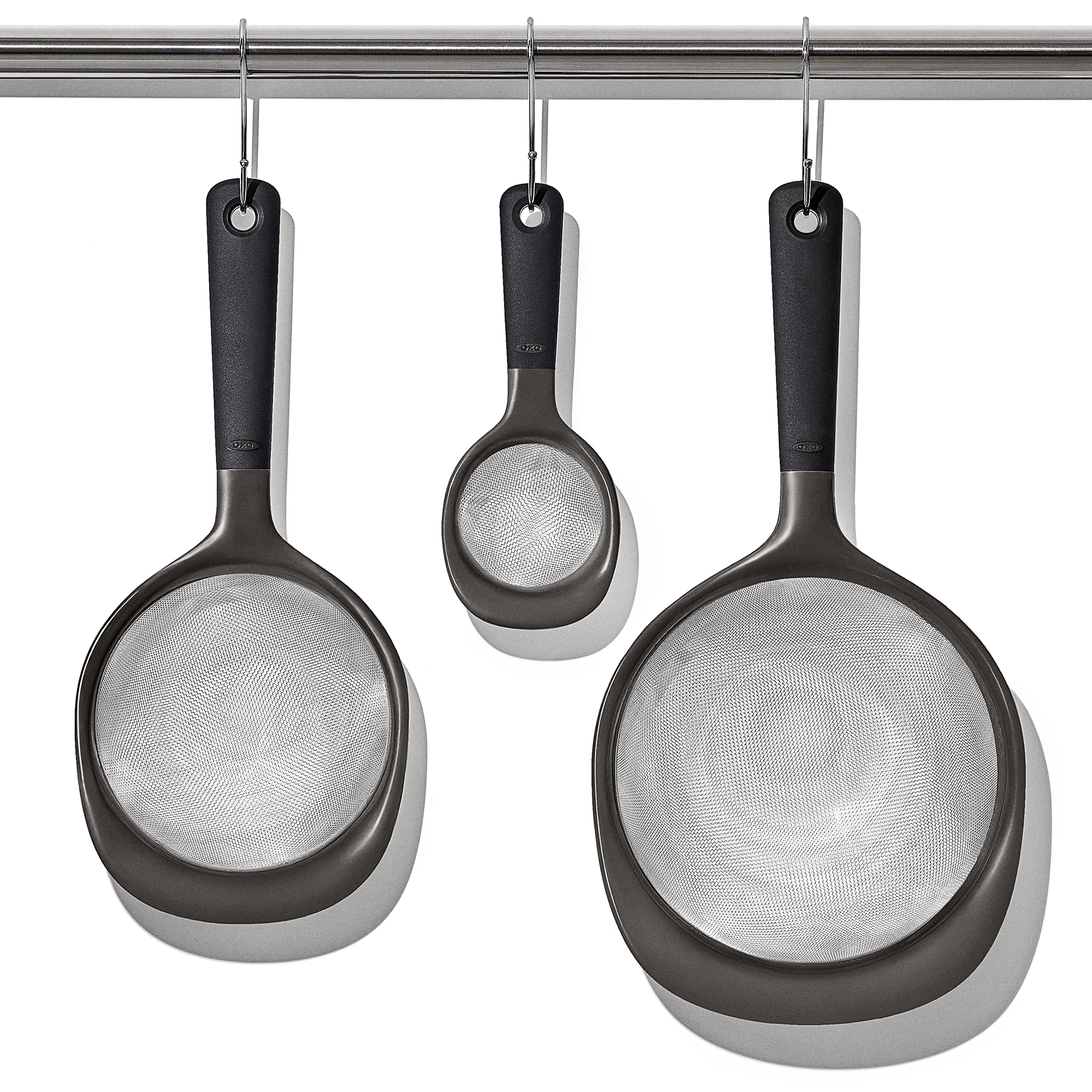 Dishwasher-safe OXO Good Grips strainer ready for easy cleanup.