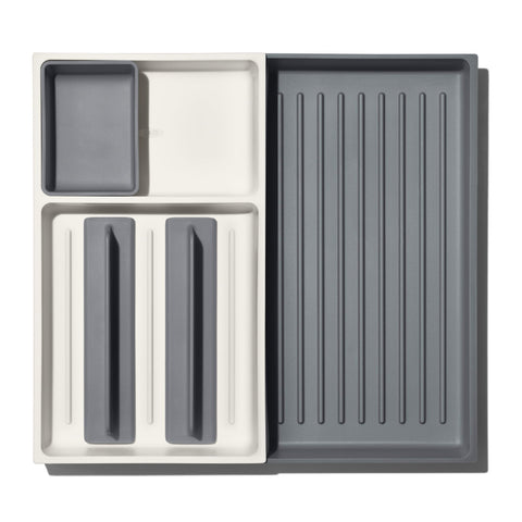 OXO Good Grips large expandable drawer keeps long tools neatly in reach.