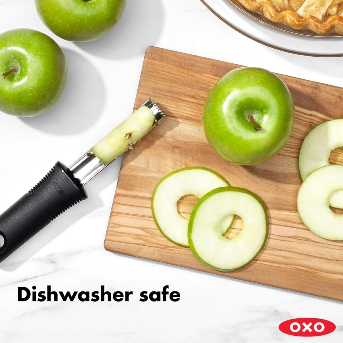 OXO Good Grips ergonomic handle reduces hand fatigue during coring.