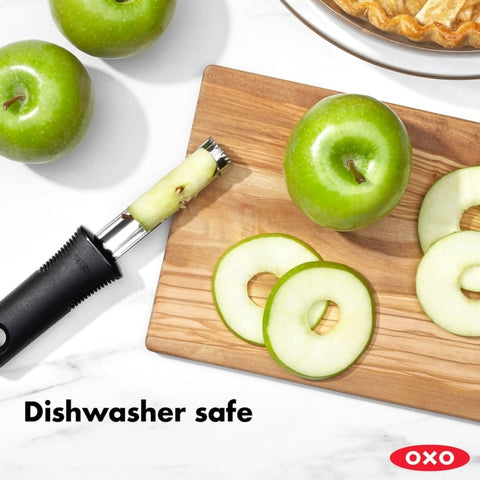 OXO Good Grips ergonomic handle reduces hand fatigue during coring.