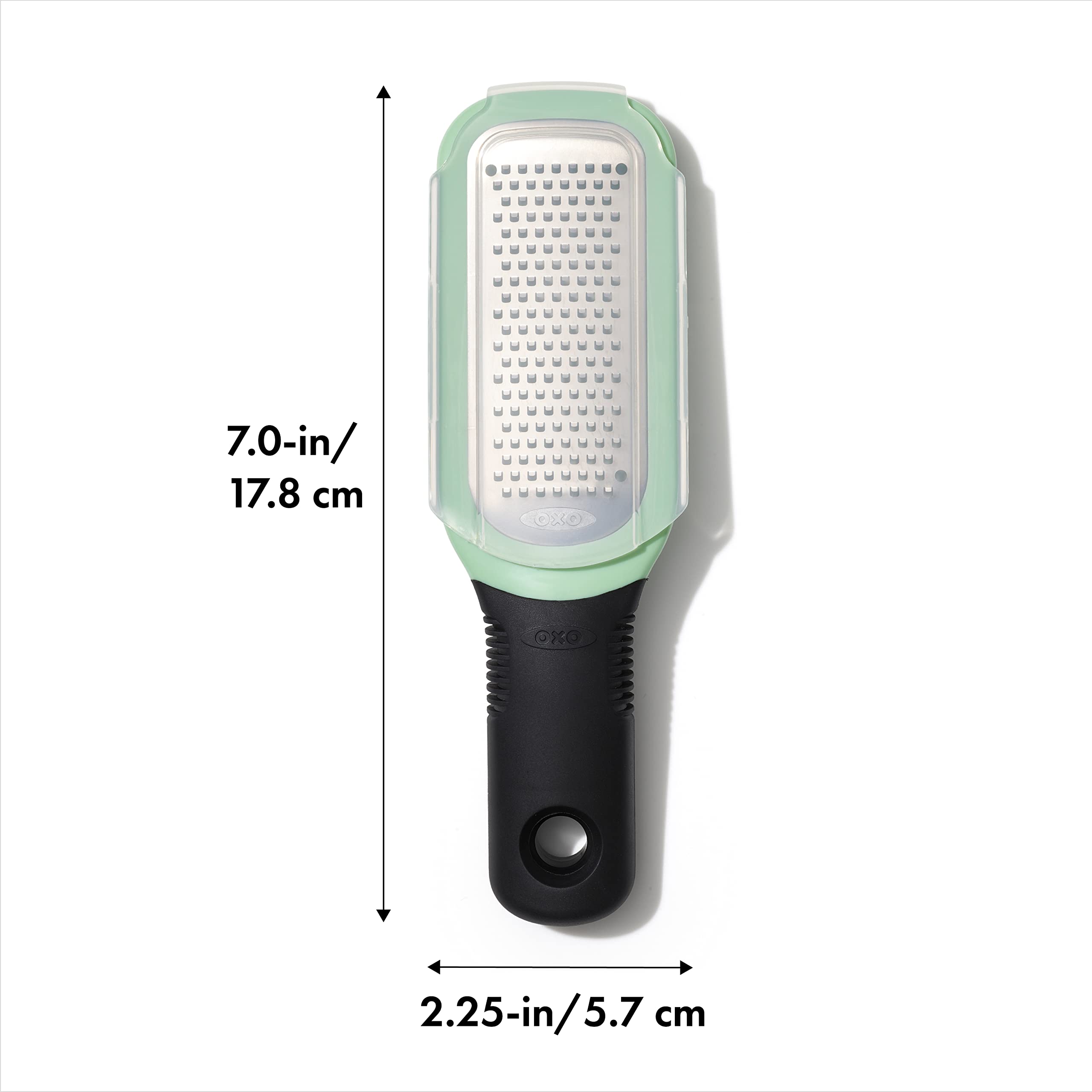OXO Good Grips Etched Ginger & Garlic Grater teeth shredding garlic for quick prep