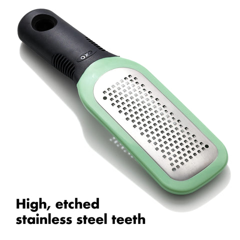OXO Good Grips Etched Ginger & Garlic Grater snap-on cover doubles as a scraper