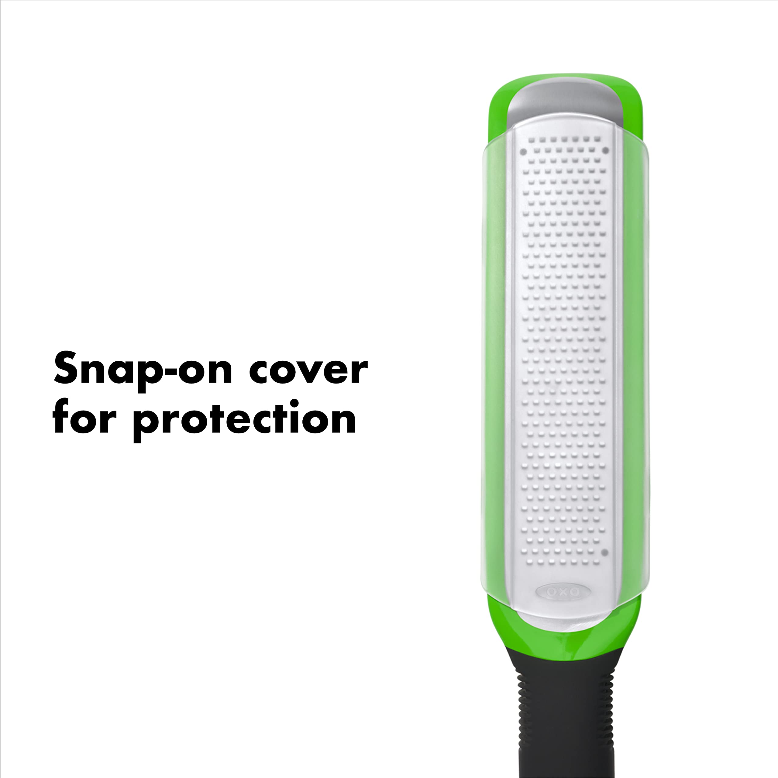 OXO Good Grips etched zester with blade cover for safe, clean storage.