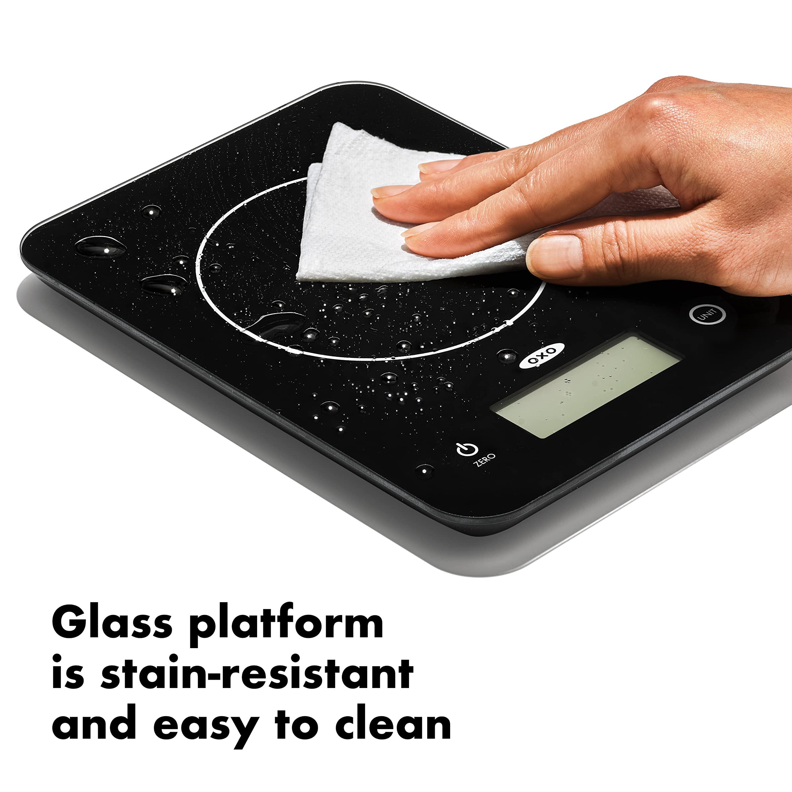 OXO Good Grips glass platform resists stains and cleans easily.