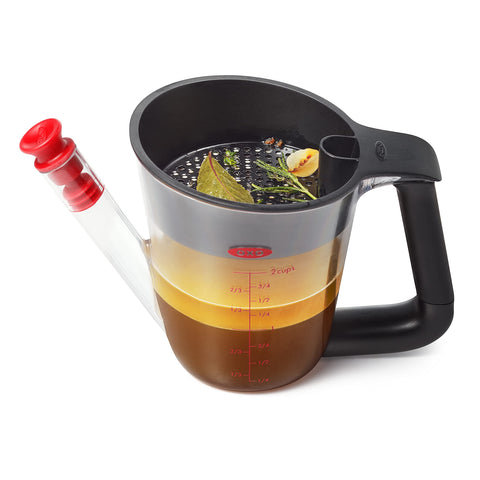 OXO Good Grips fat separator storage built into the strainer