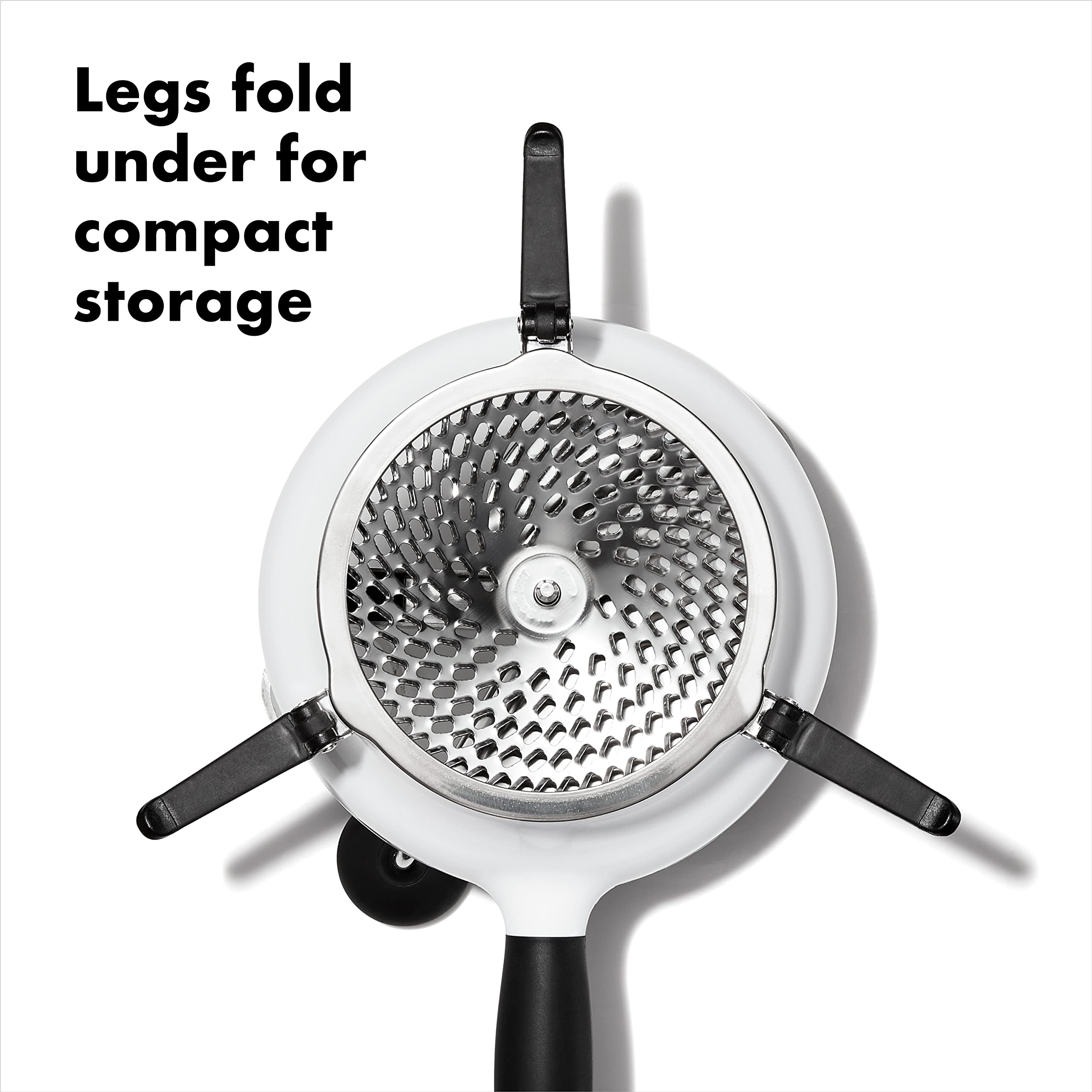 OXO Food Mill over 11-inch pot with non-slip legs.