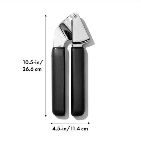 OXO Good Grips garlic press swing basket for quick, mess-free emptying