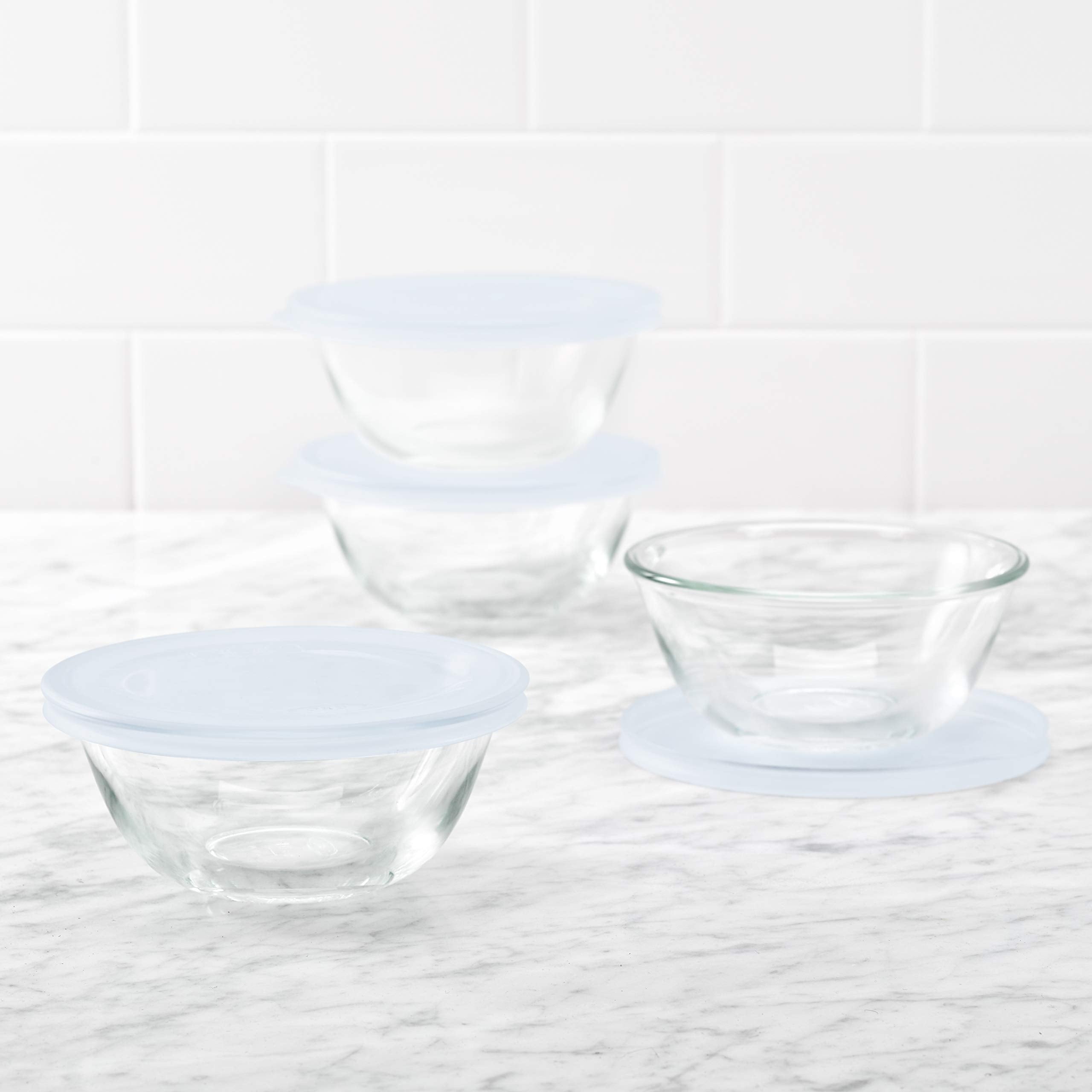 OXO Good Grips glass prep bowls with lids for safe fridge stacking