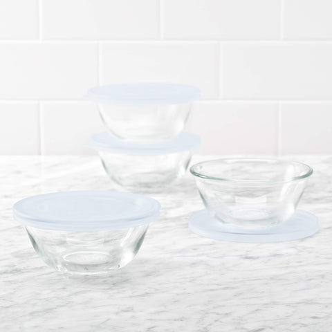 OXO Good Grips glass prep bowls with lids for safe fridge stacking