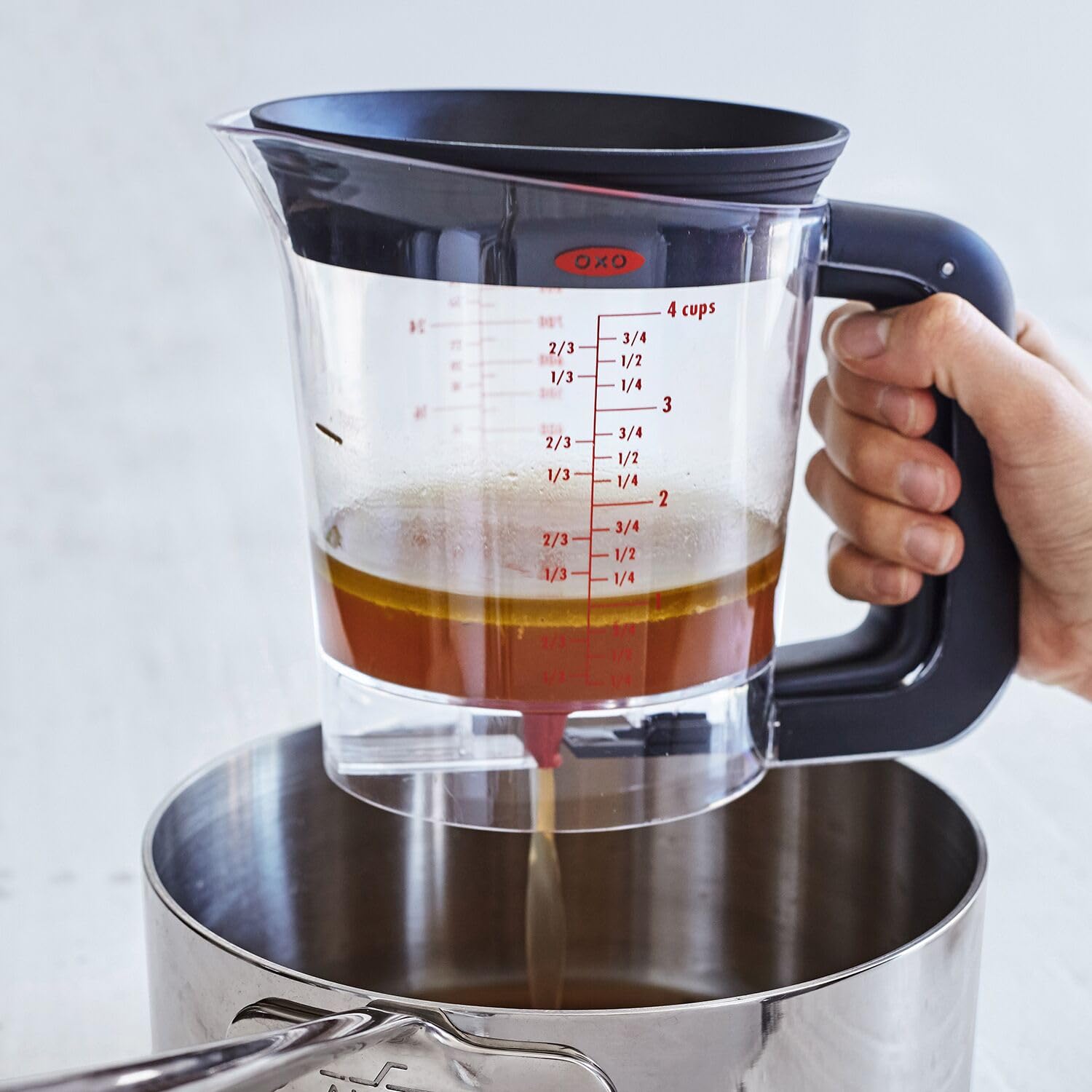 OXO Good Grips Good Gravy 4-Cup Fat Separator external drain for quick cleanup