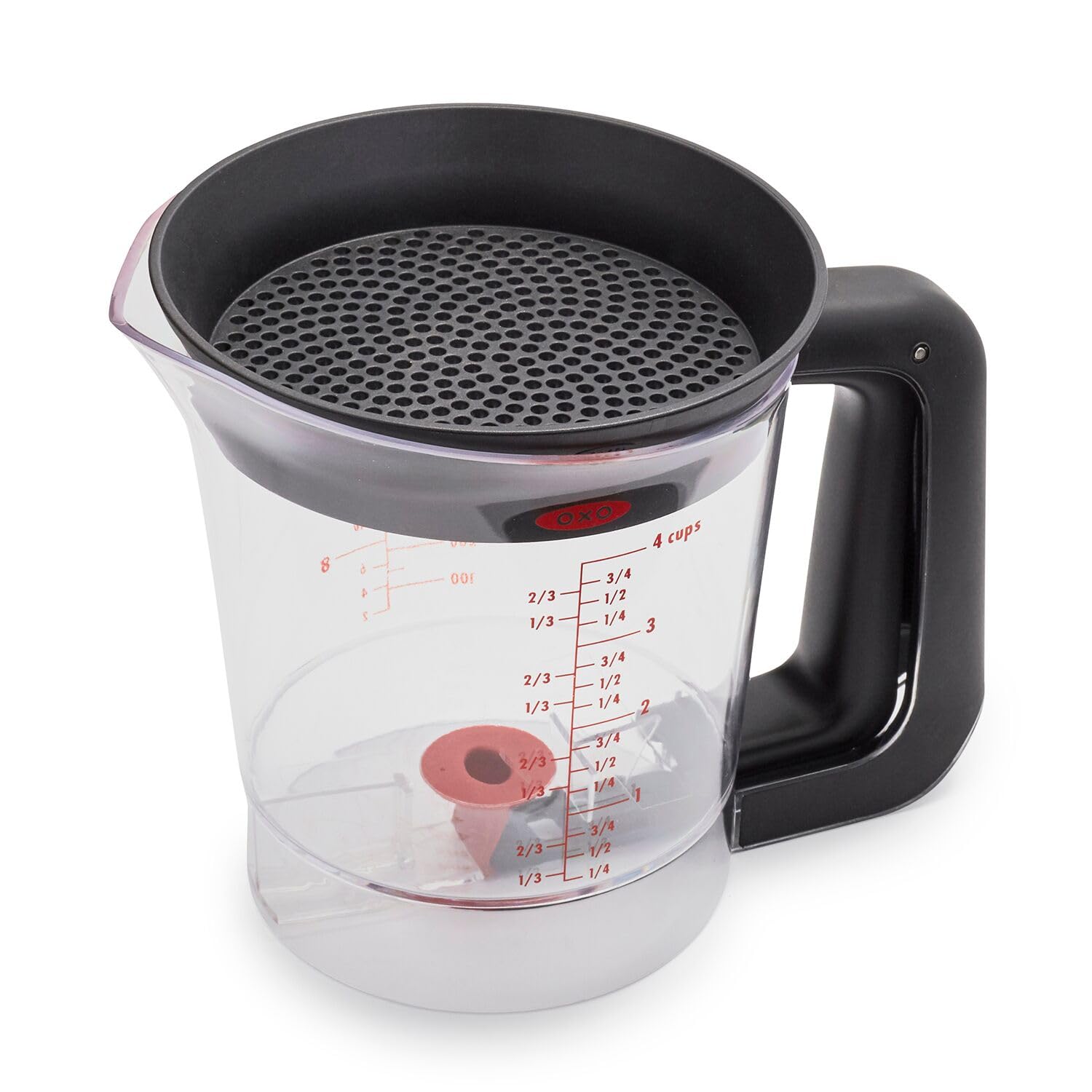 OXO Good Grips Good Gravy 4-Cup Fat Separator pouring liquid with fat separation