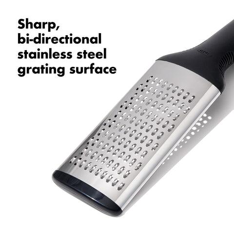 OXO Good Grips Grater features a non-slip foot for stability during use.