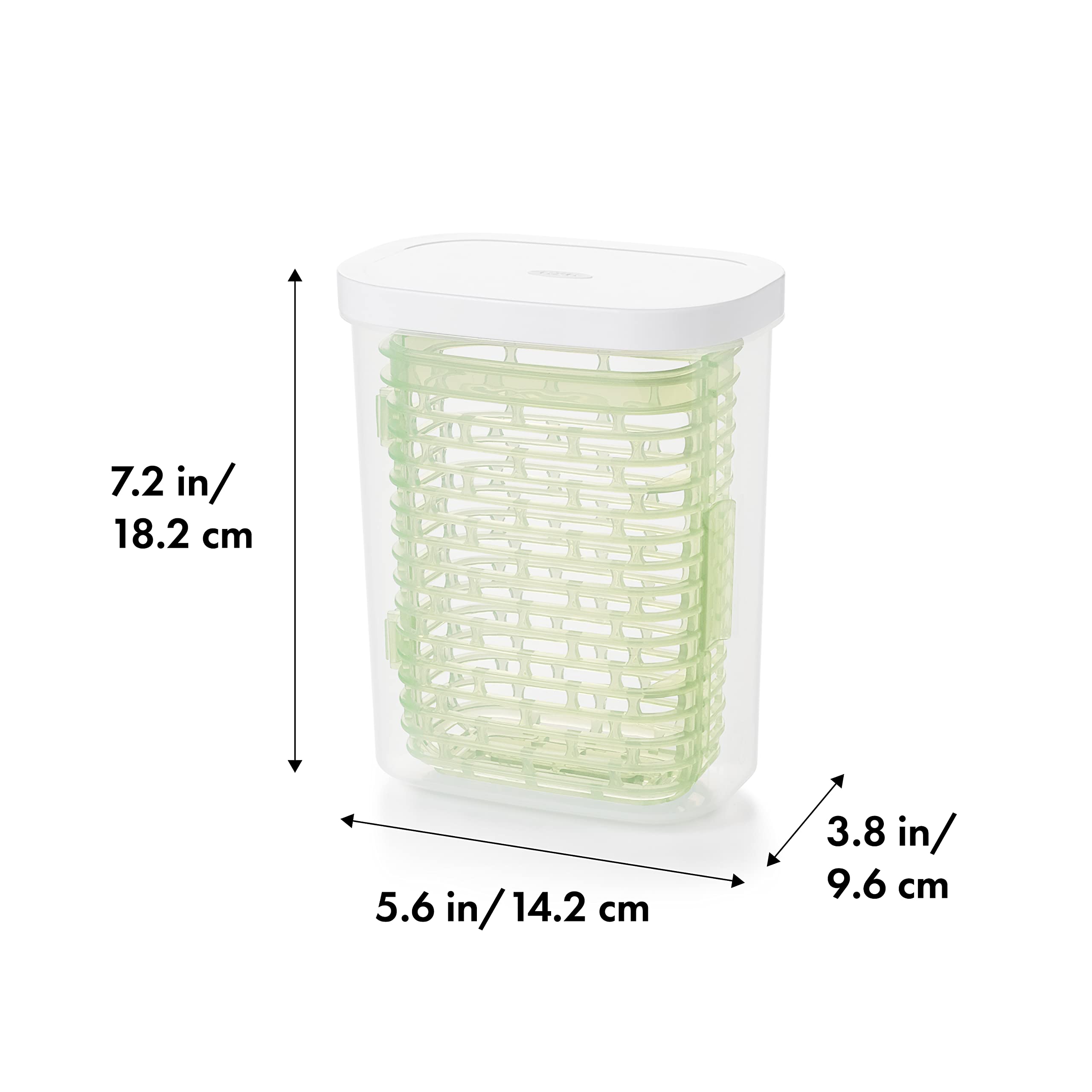 OXO Greensaver lid maintains ideal humidity to protect delicate leaves