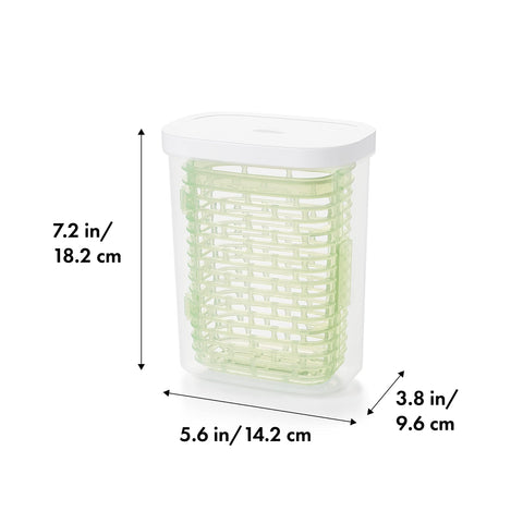 OXO Greensaver lid maintains ideal humidity to protect delicate leaves