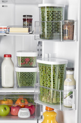 OXO Greensaver compact size fits small herb bunches on shelves